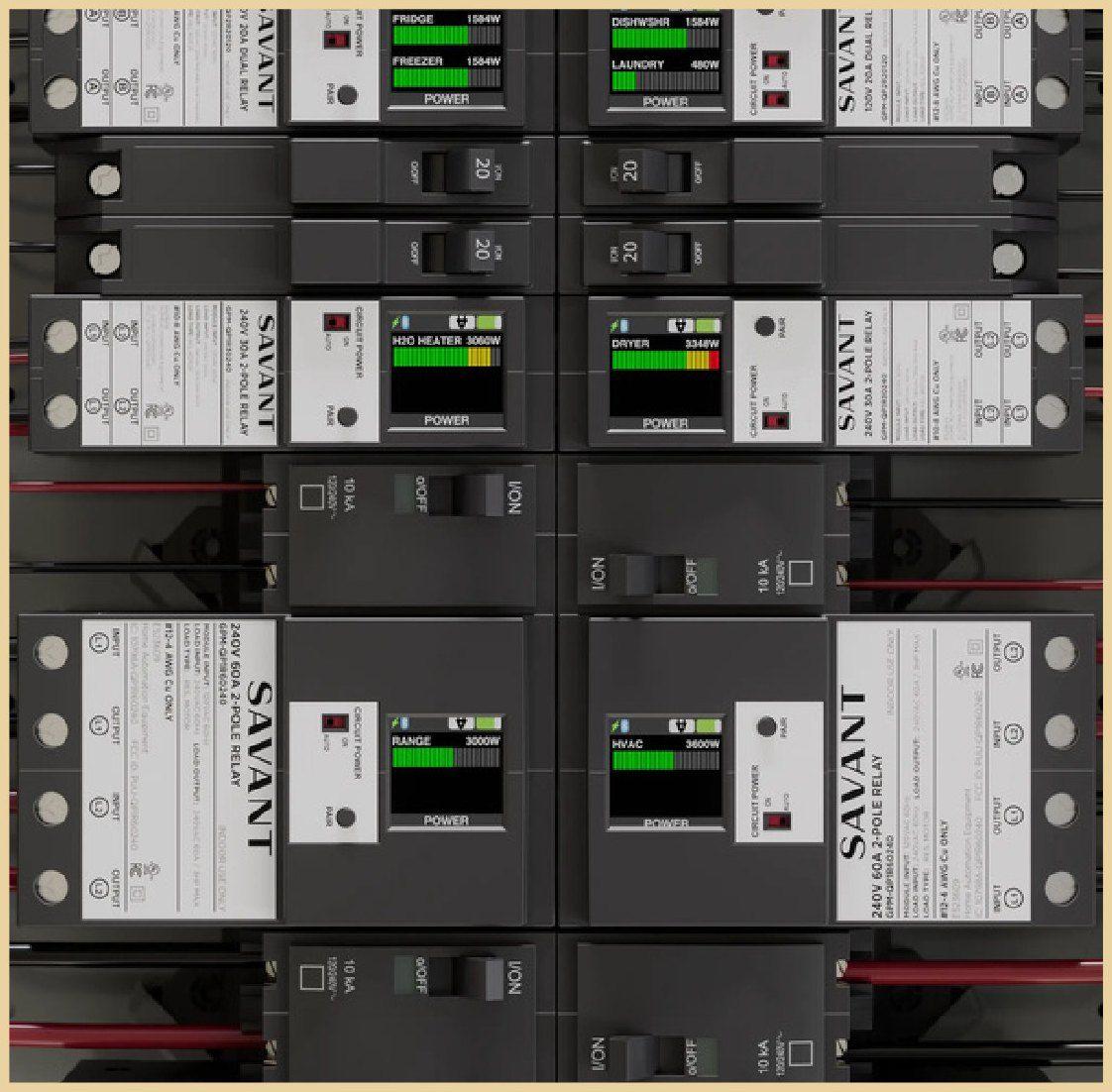 Panel of circuit breakers with status indicators