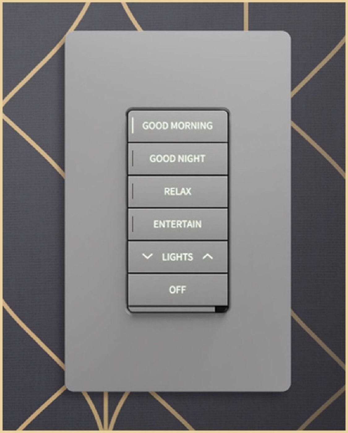 Wall keypad with scene buttons for lighting, sleep and away modes
