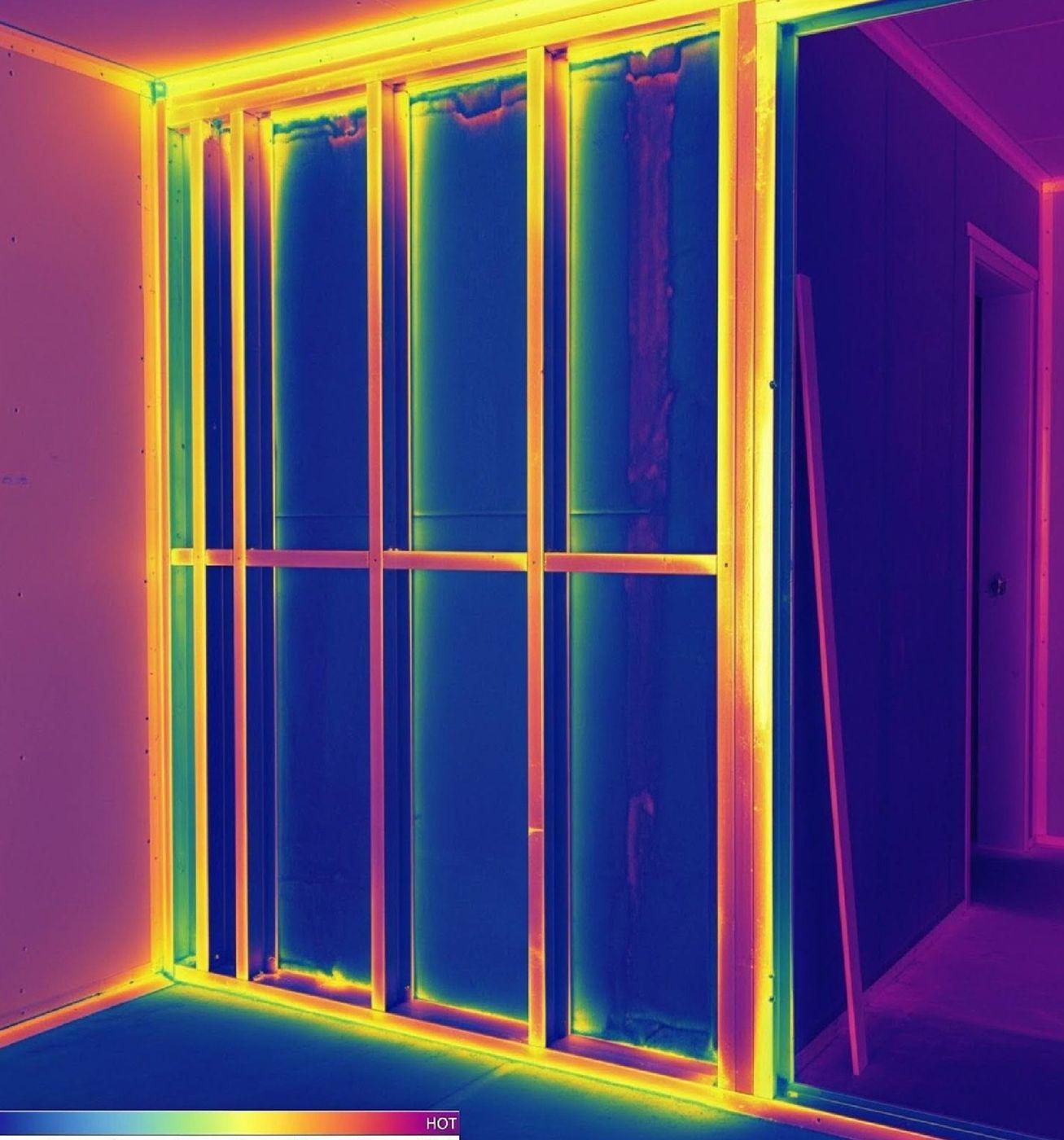 Thermal image of a window frame showing temperature differences