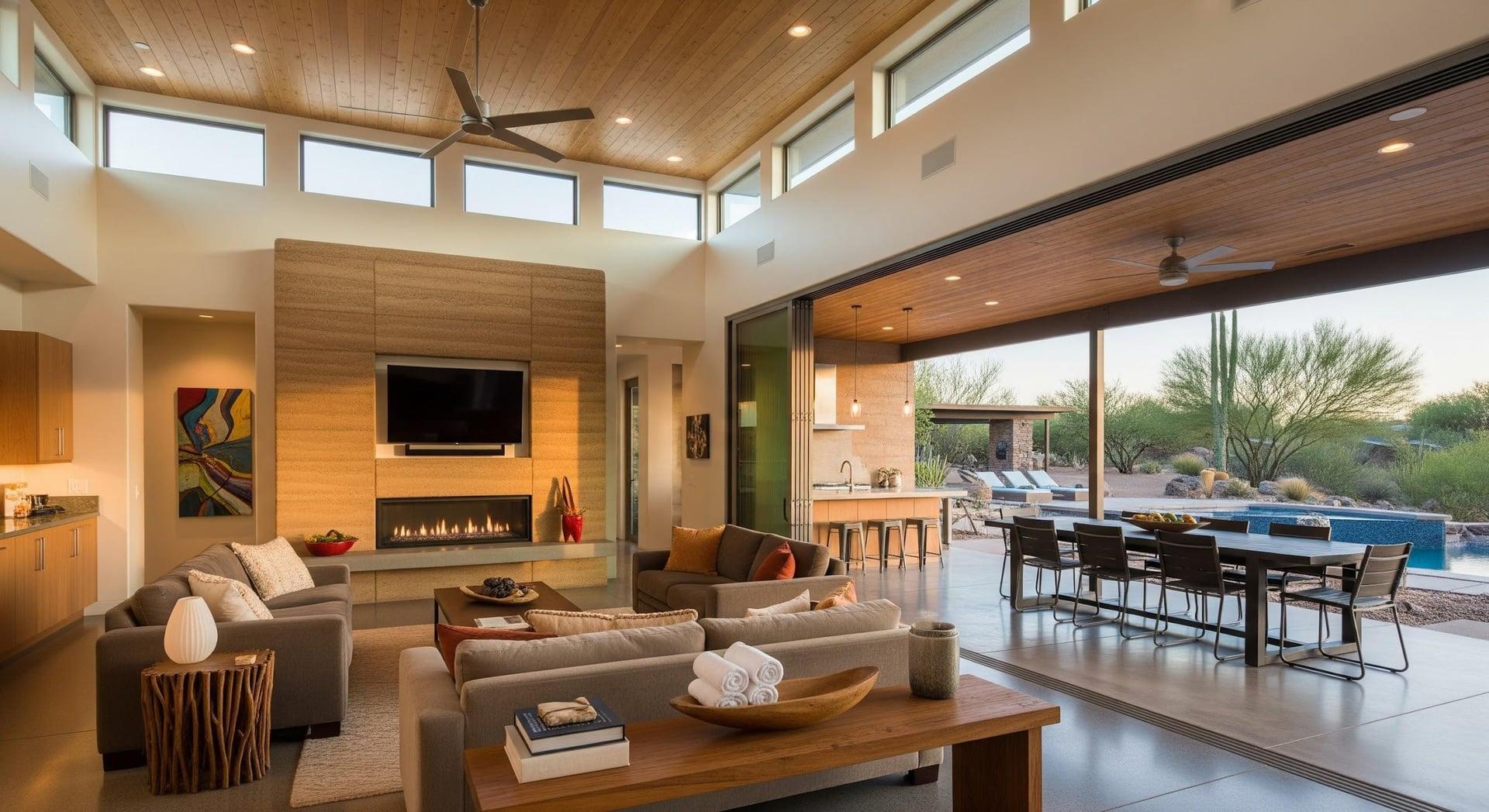 Light-filled ELEMENT by SENERGY360 interior with clerestory windows and indoor-outdoor living