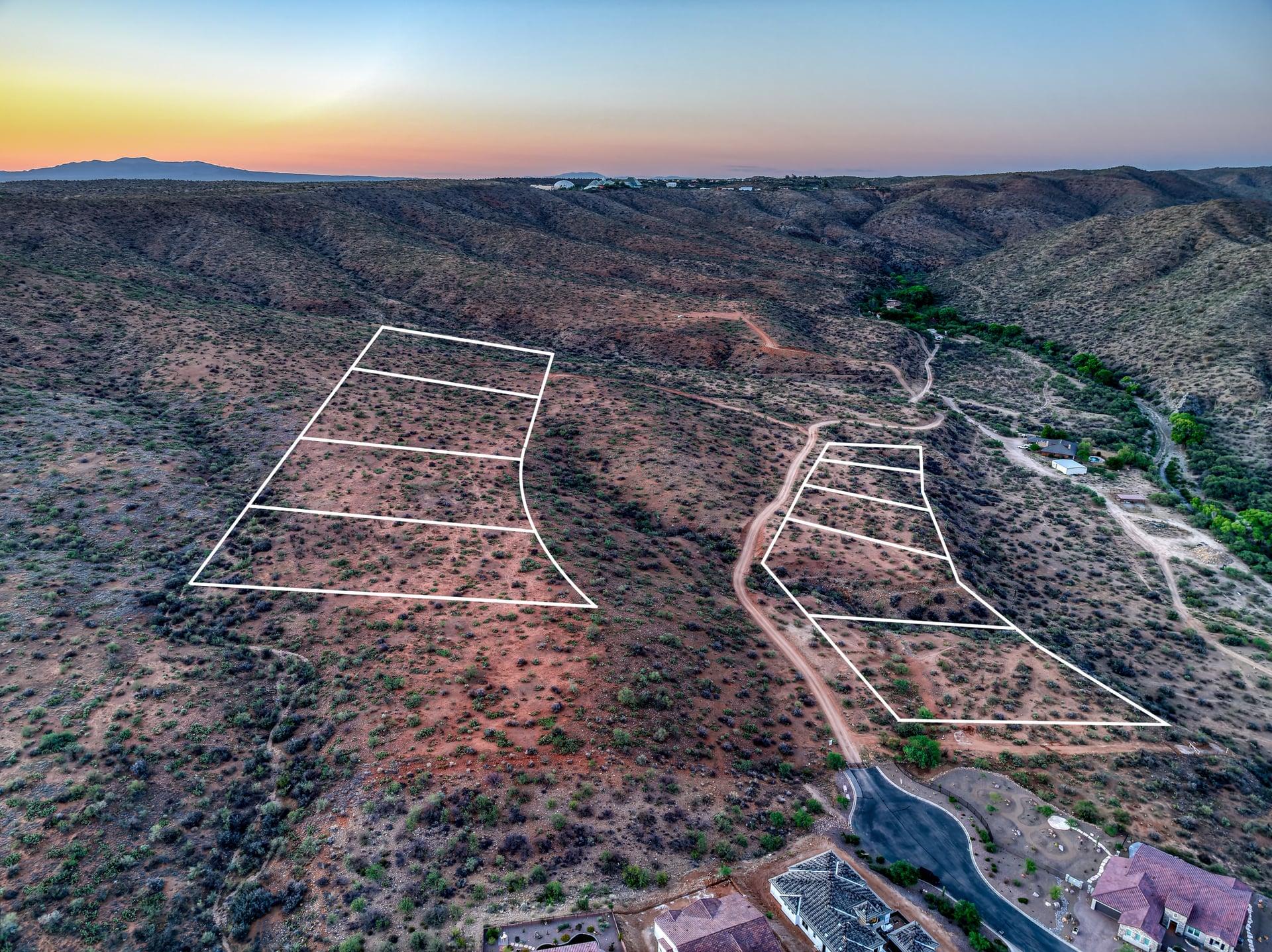 Aerial view of the ELEMENT by SENERGY360 site with platted home sites outlined