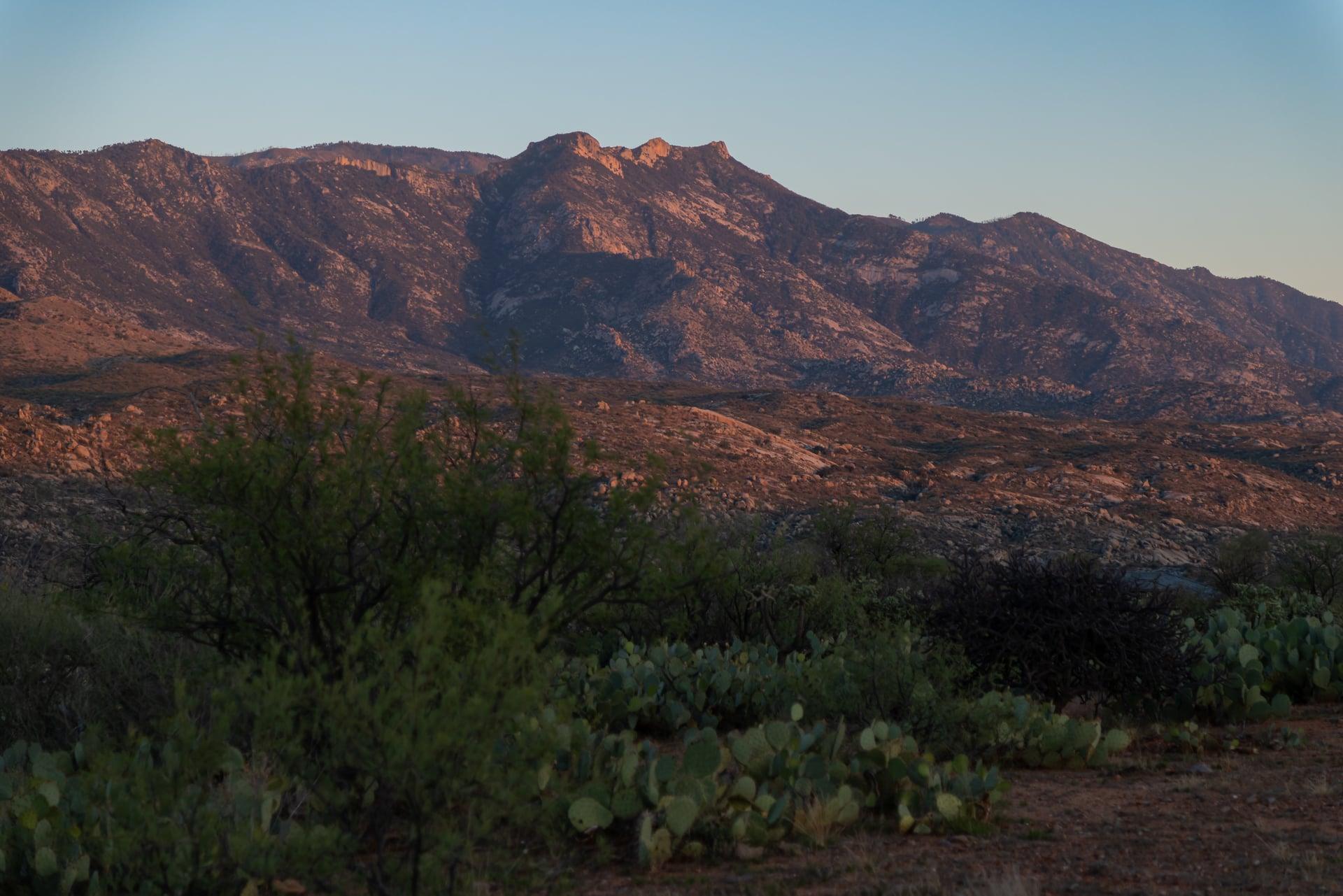 Sunset light on the Catalina ridge above the desert floor