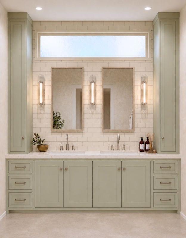Standard Jack and Jill bathroom with double vanity and deckmount faucets