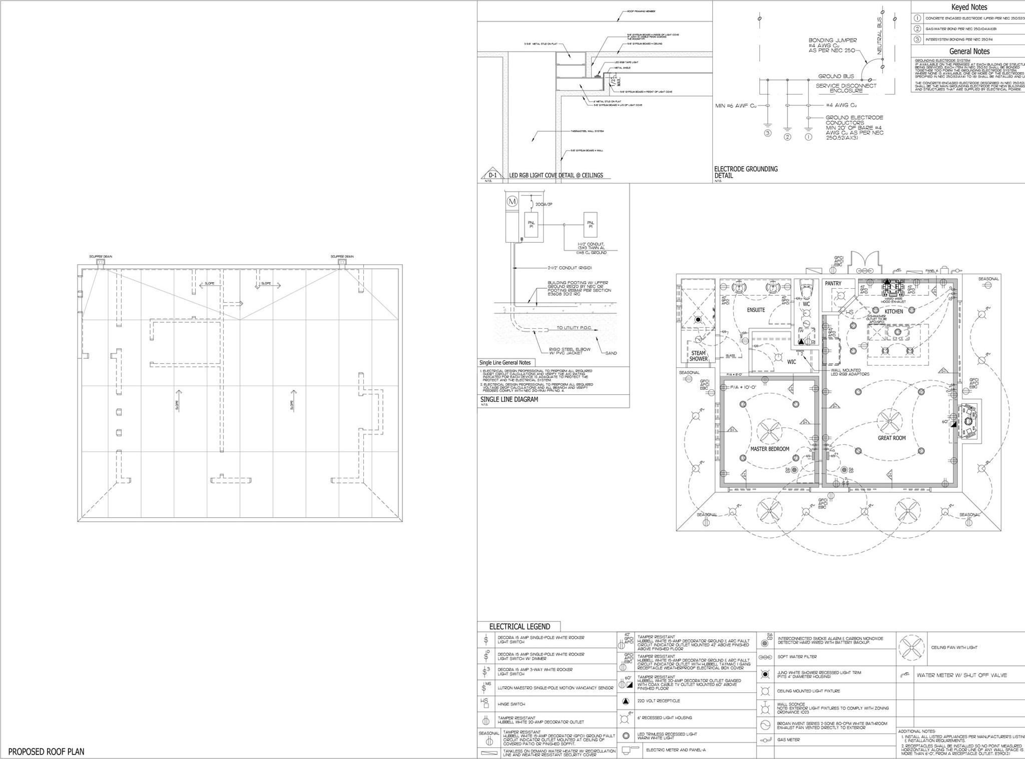 Casita proposed roof plan and electrical plan with fixture legend