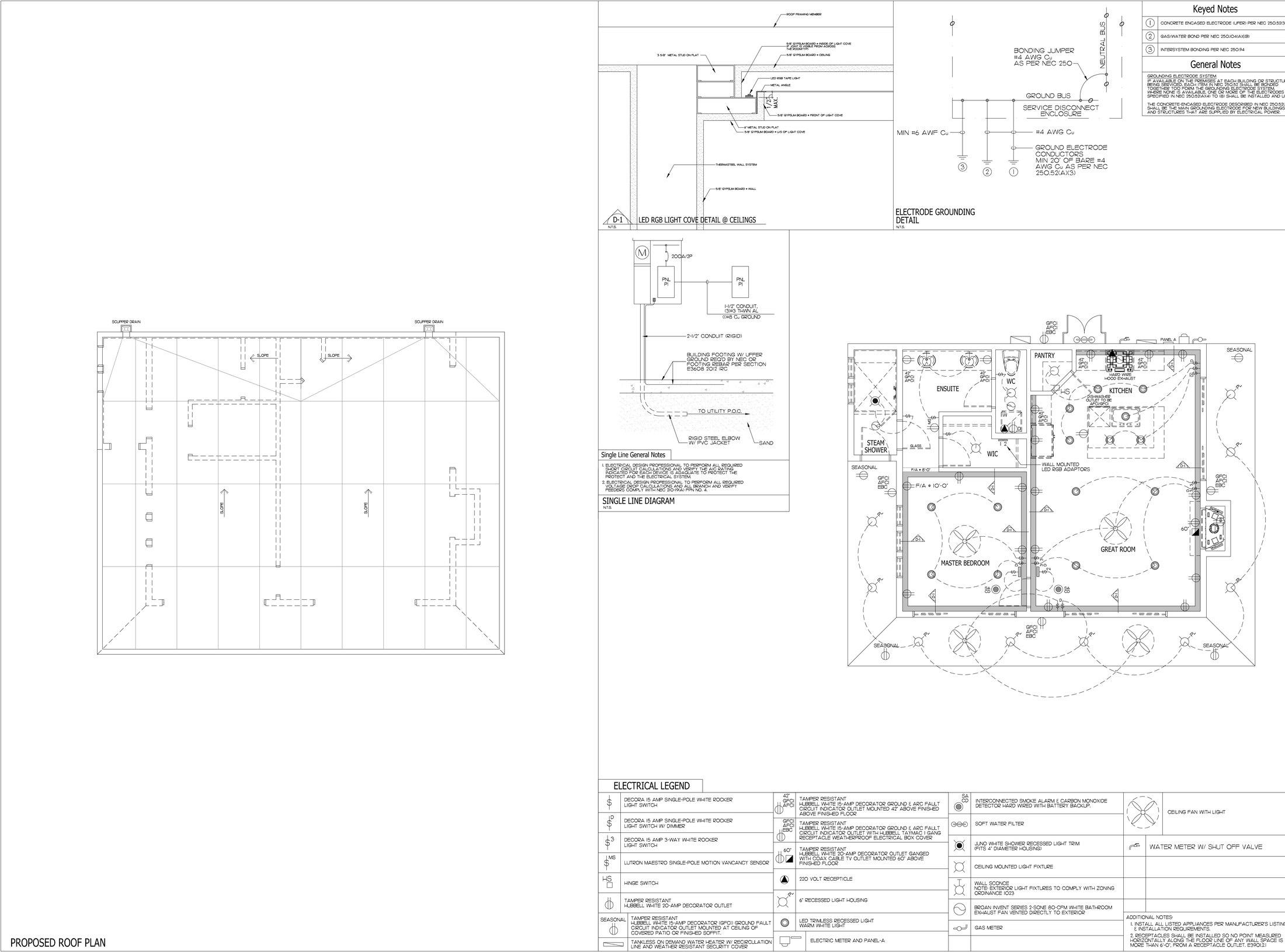Casita proposed roof plan and electrical plan with fixture legend