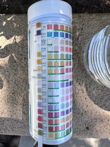 Water test strip vial with its color chart