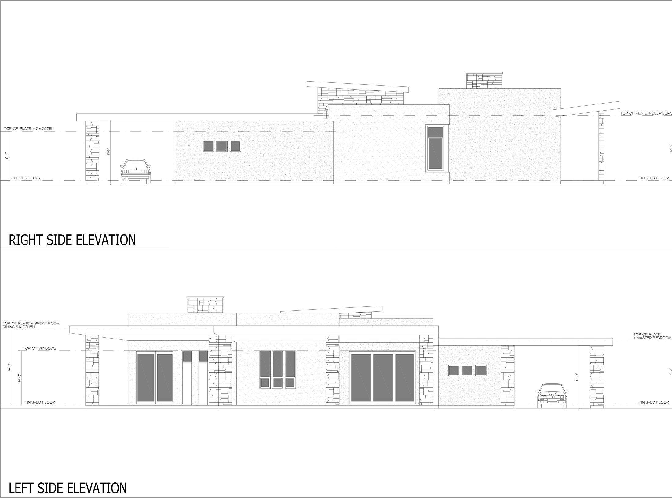 The Sanctuary House left and right side exterior elevations