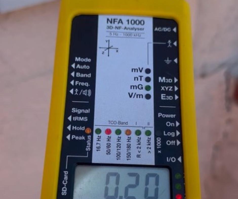 NFA 1000 3D low-frequency EMF analyzer taking a reading