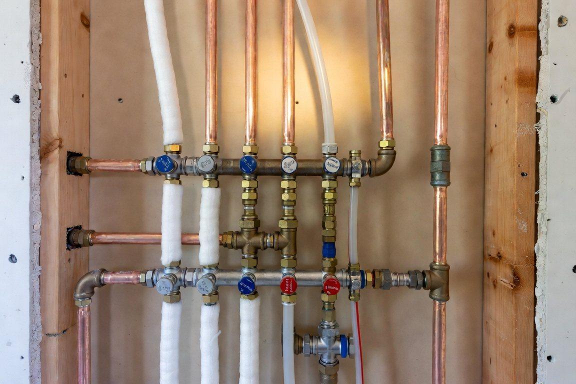 Residential plumbing manifold with insulated lines and a whole-home leak shutoff valve