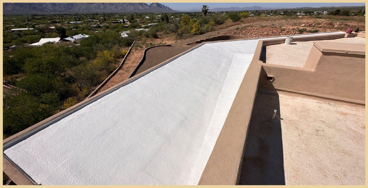 White reflective roof membrane on a desert home