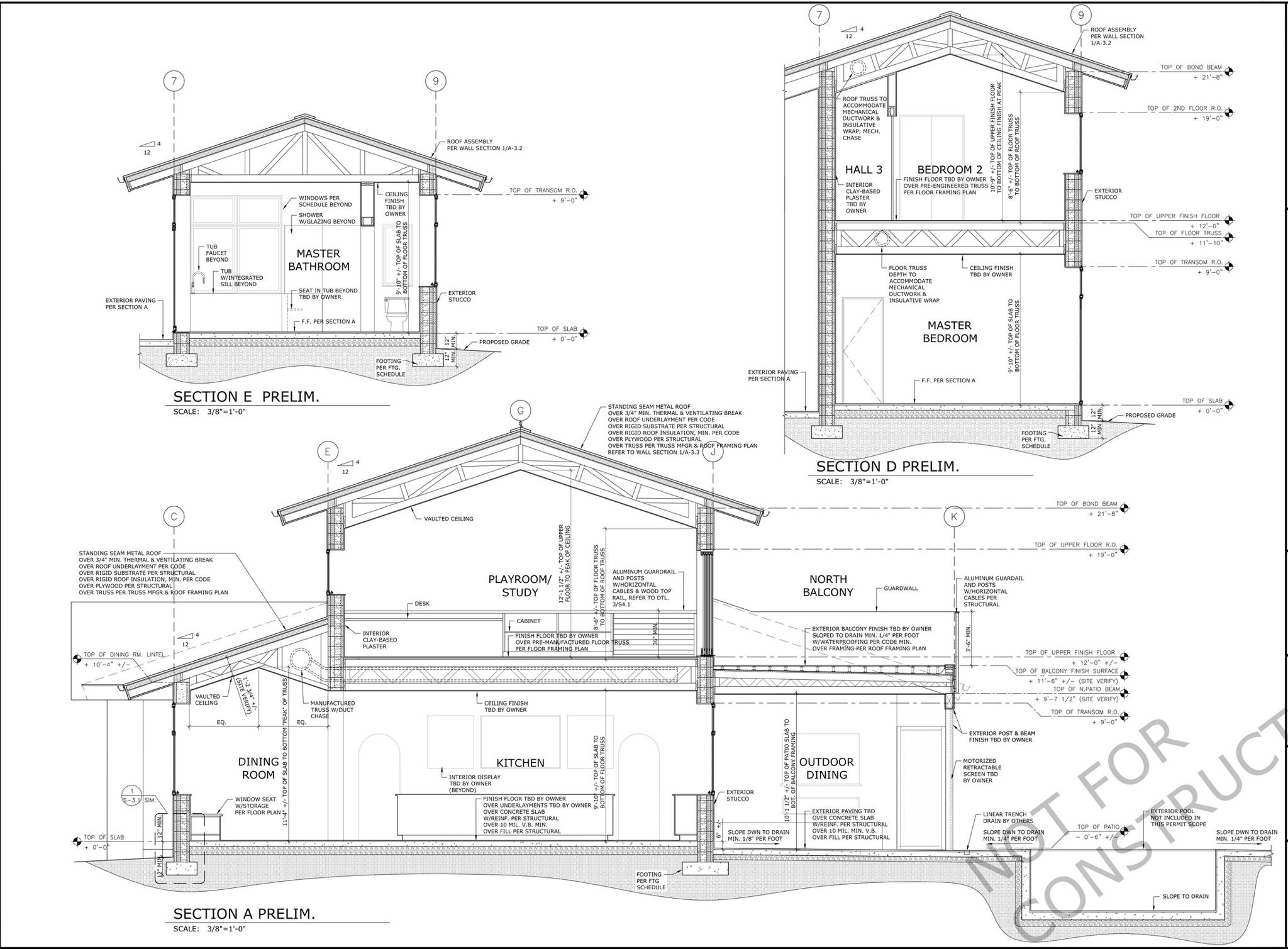 Jupiter Residence preliminary building sections through the great room, master suite, and playroom