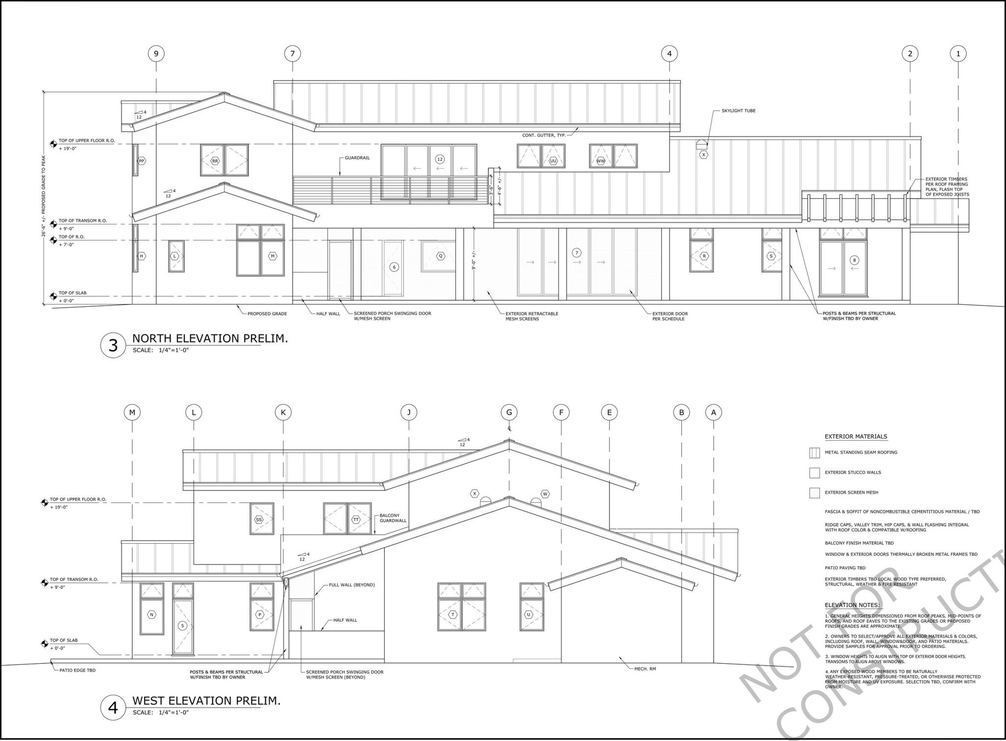 Jupiter Residence preliminary north and west exterior elevations