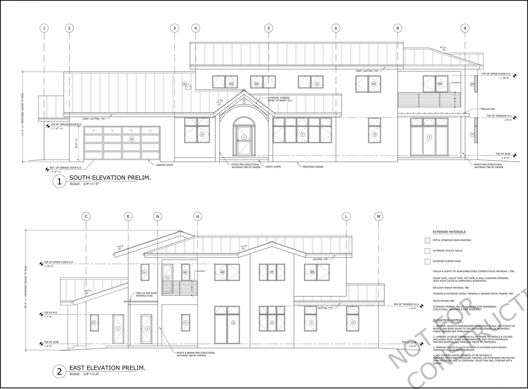 Jupiter Residence preliminary south and east exterior elevations