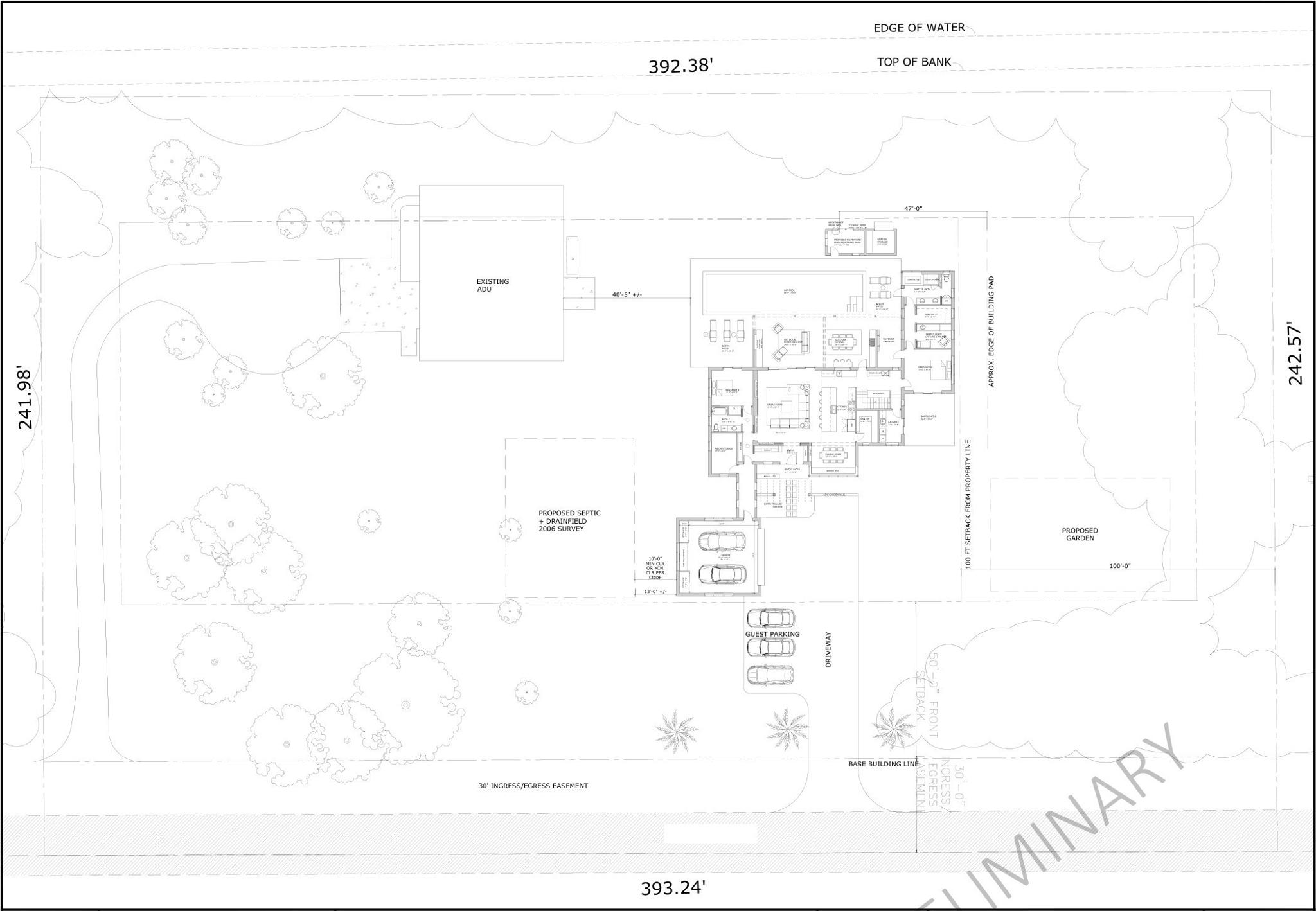 Jupiter Residence early concept site plan on the 2.47-acre property with existing ADU