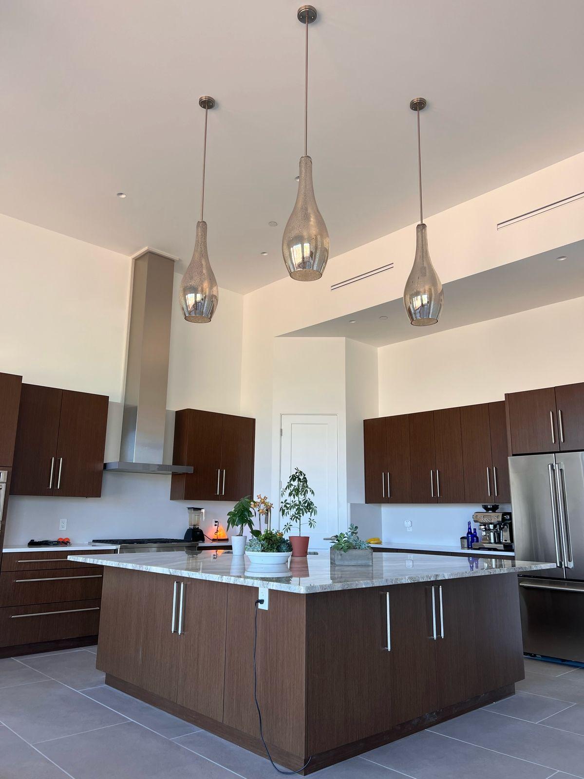 Kitchen island with pendant lights