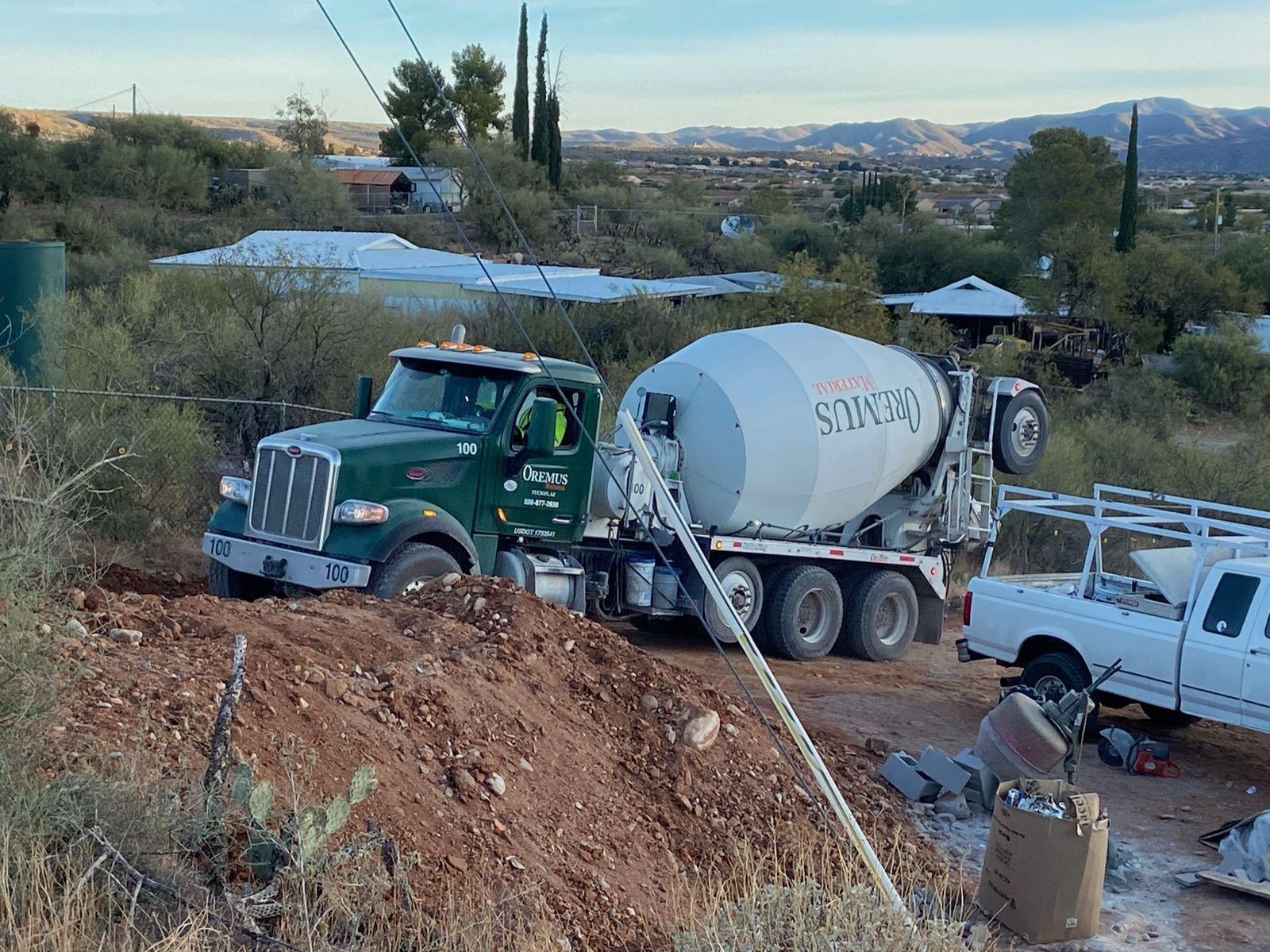 Concrete truck at the site