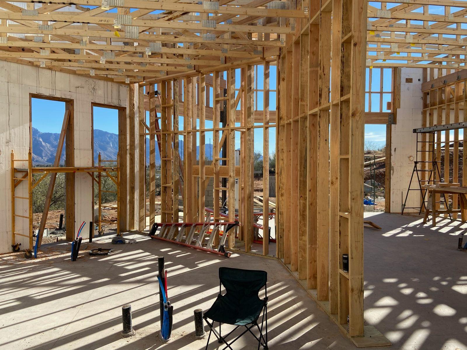 Interior wood framing inside the ICF shell