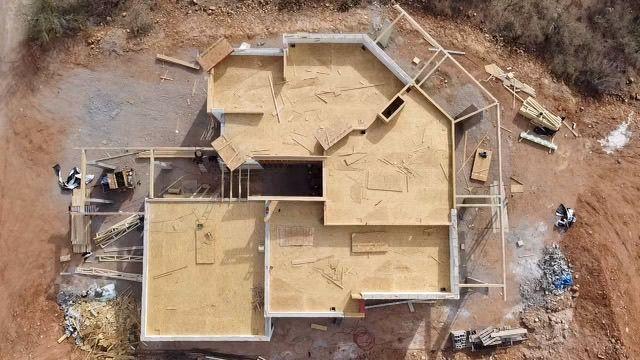 Aerial view of the sheathed roof