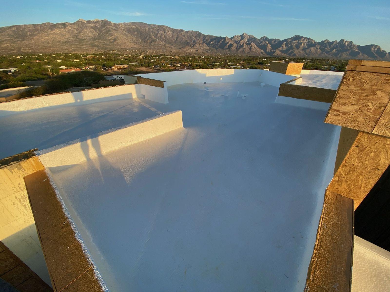 White roof membrane at sunrise