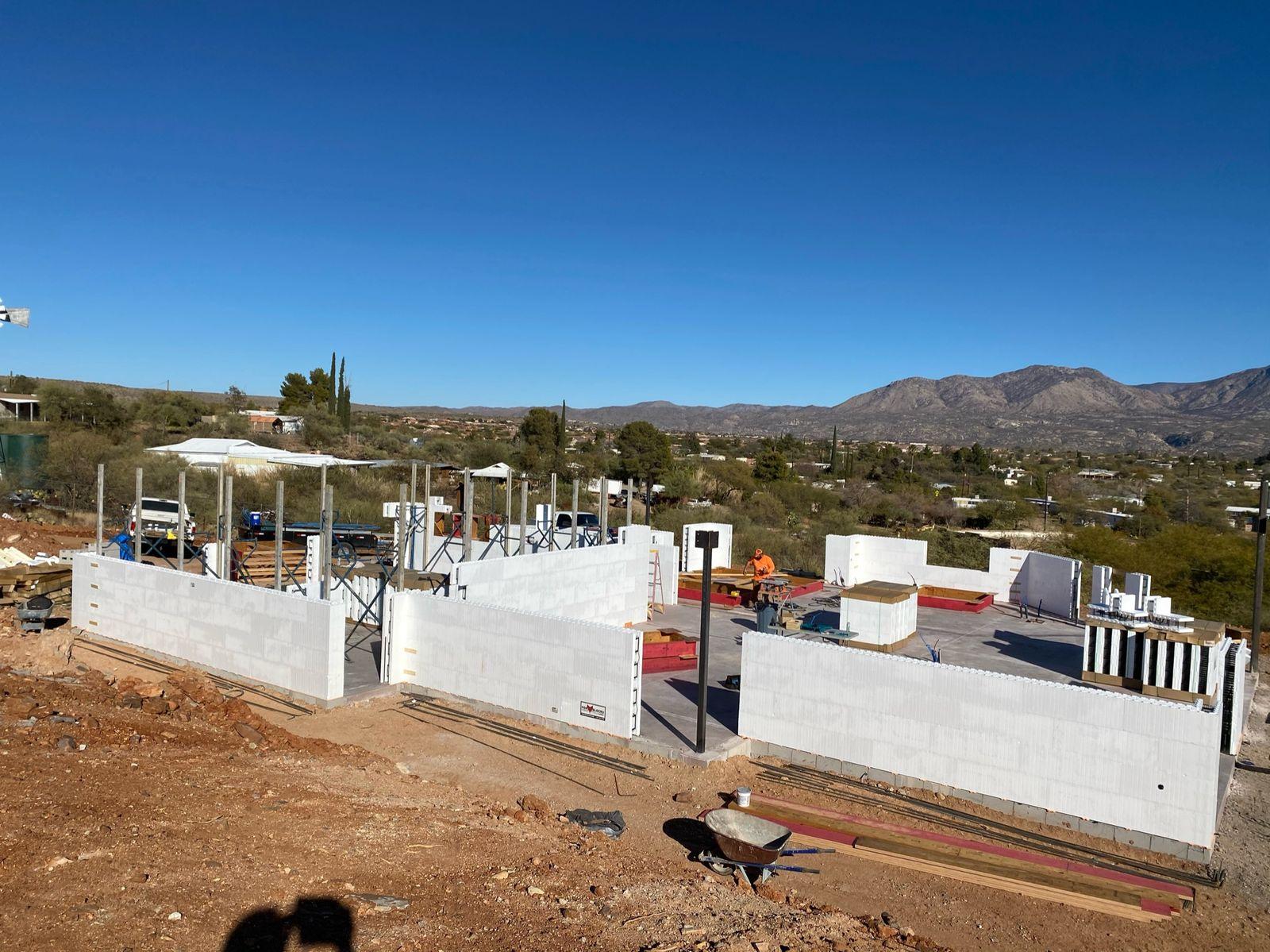 ICF walls braced with steel alignment bracing