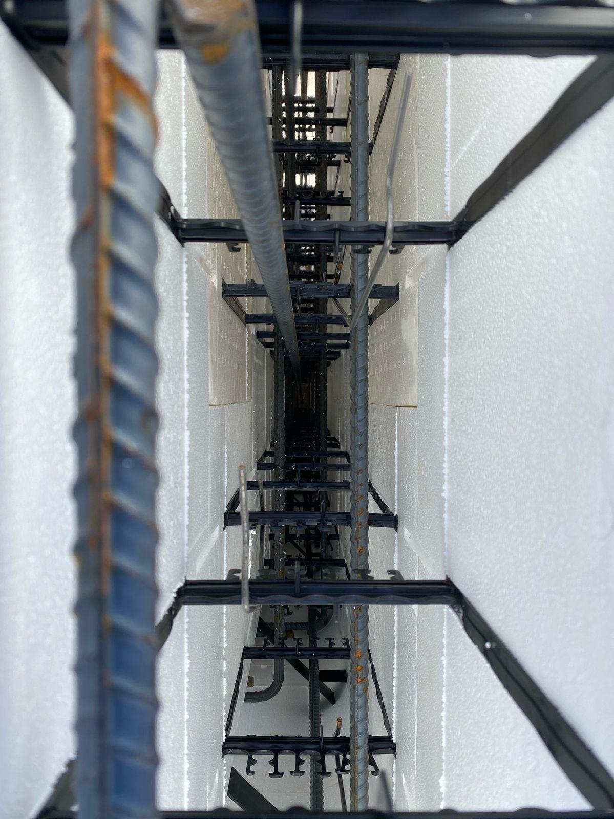 Looking straight down the reinforced core of an ICF wall