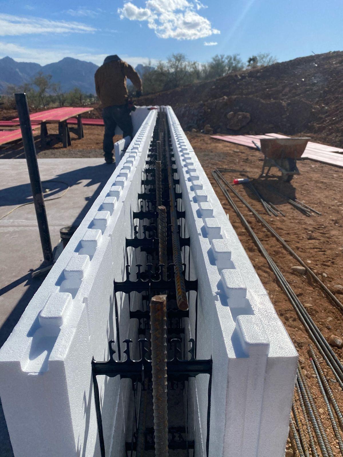 Looking down an ICF wall at the rebar inside
