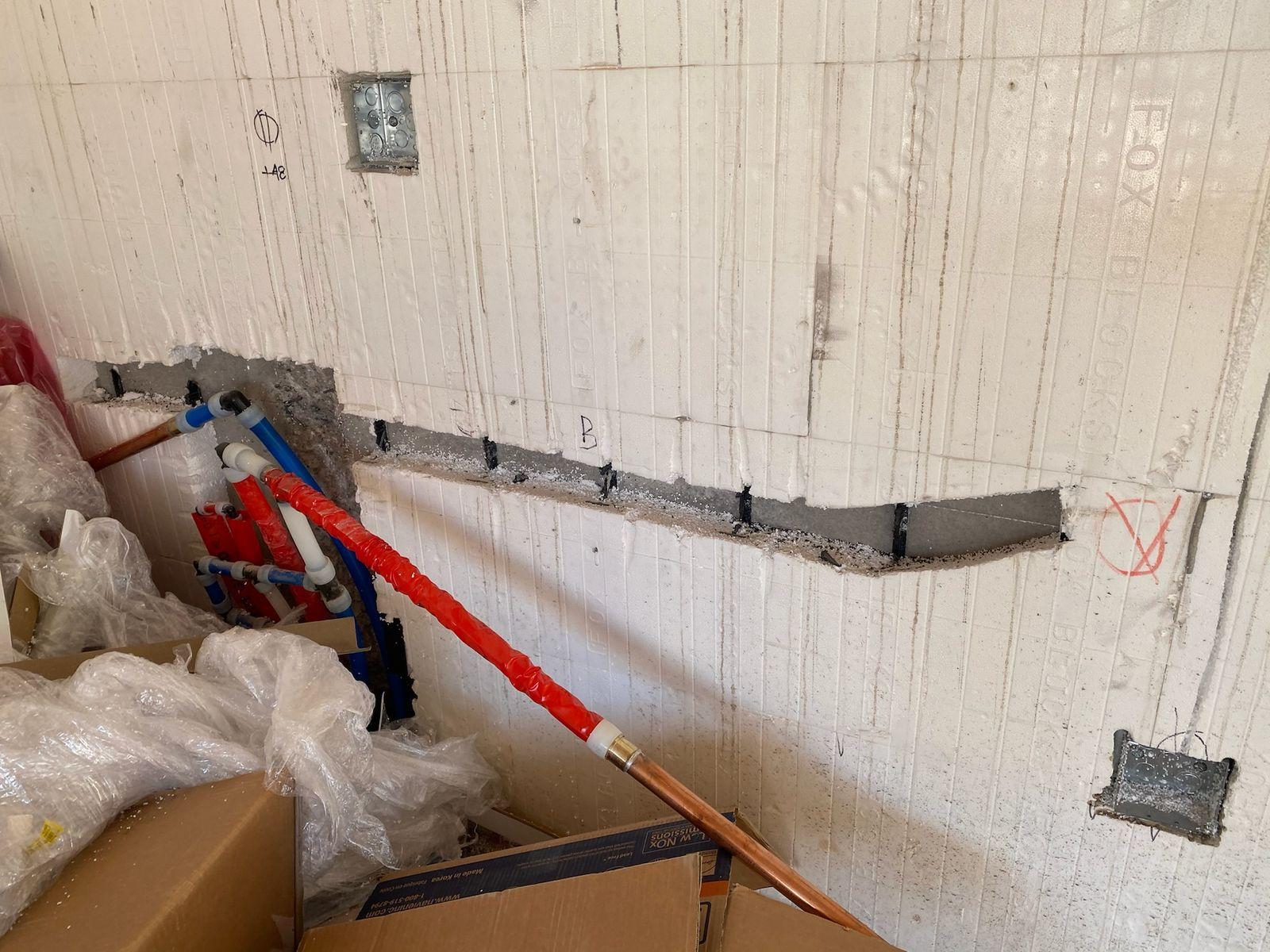 Plumbing and wiring chased into the ICF foam