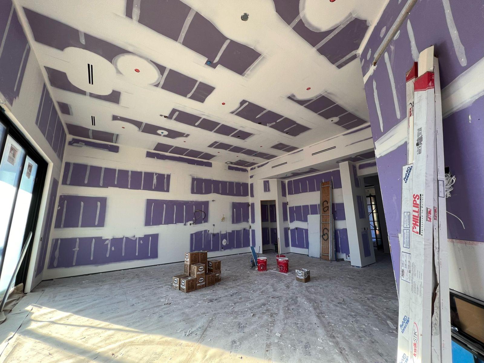 Taped and mudded drywall