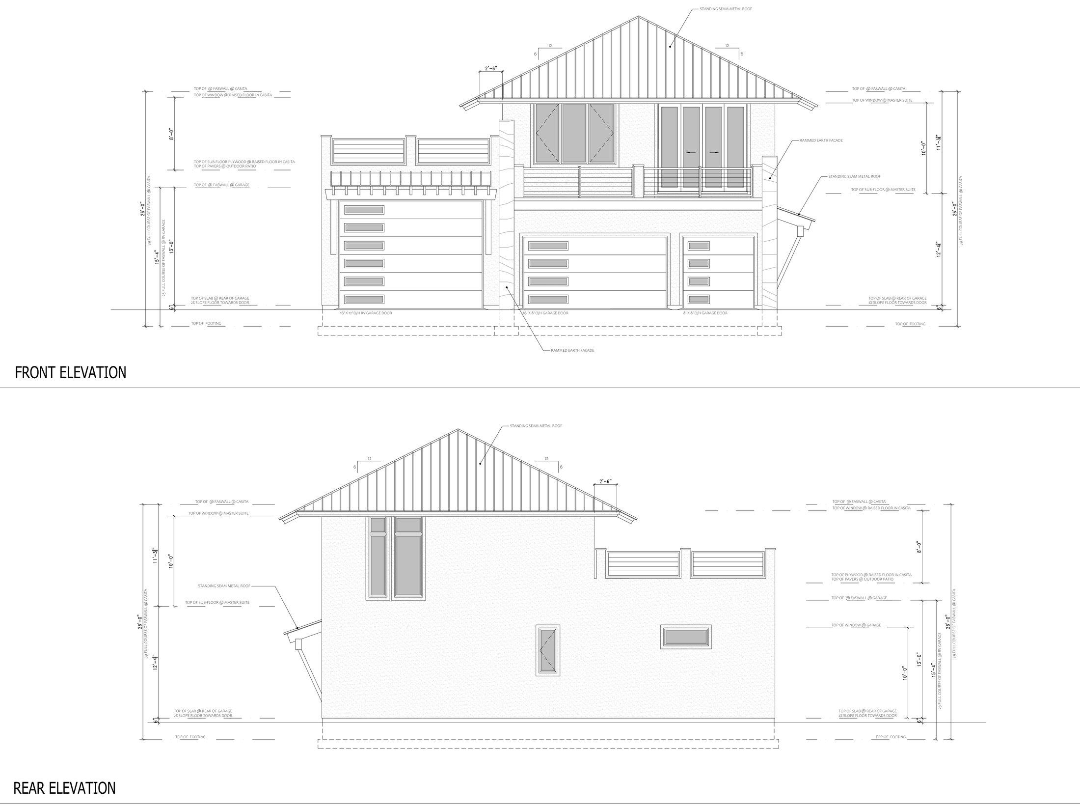 Shop and ADU front and rear elevations