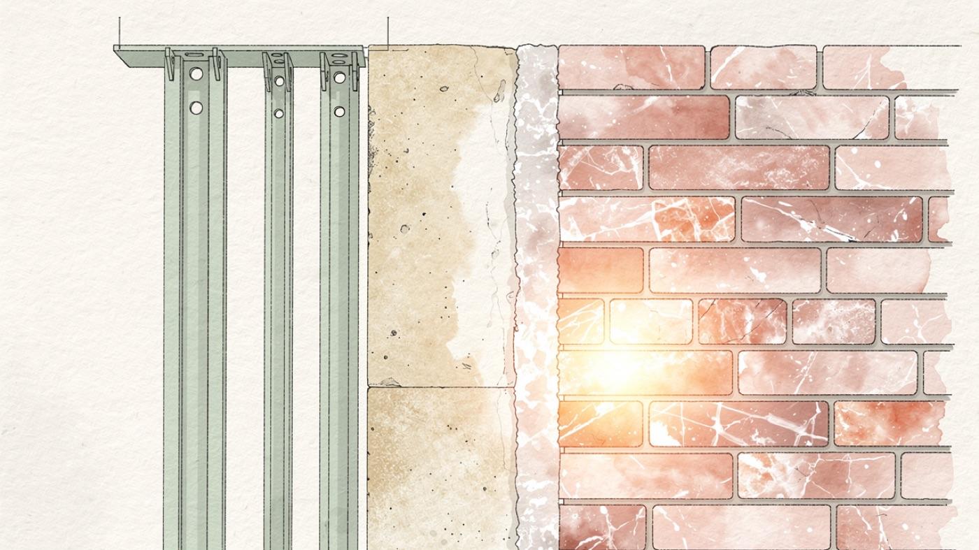 Cutaway of a salt room wall showing metal studs, magnesium oxide board, lime plaster and a face of kiln-dried salt bricks